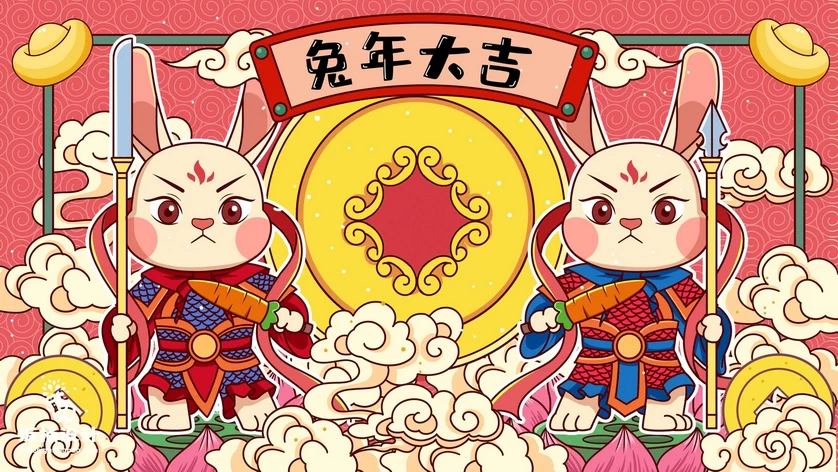 2023兔年新年春节节日节庆海报模板PSD分层设计素材【088】